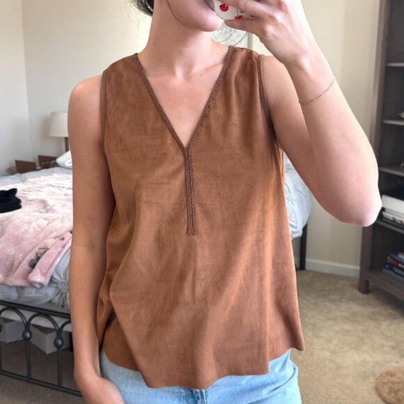 Paper Tee Brown Suede Boho Tank Medium - Picture 1 of 4